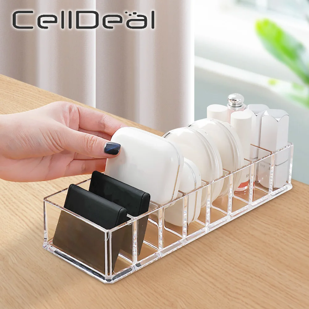 

Transparent Desktop Cosmetics Storage Box 6/8 Grids Jewelry Make Up Organizer Plastic Makeup Holder Practical Free Shipping