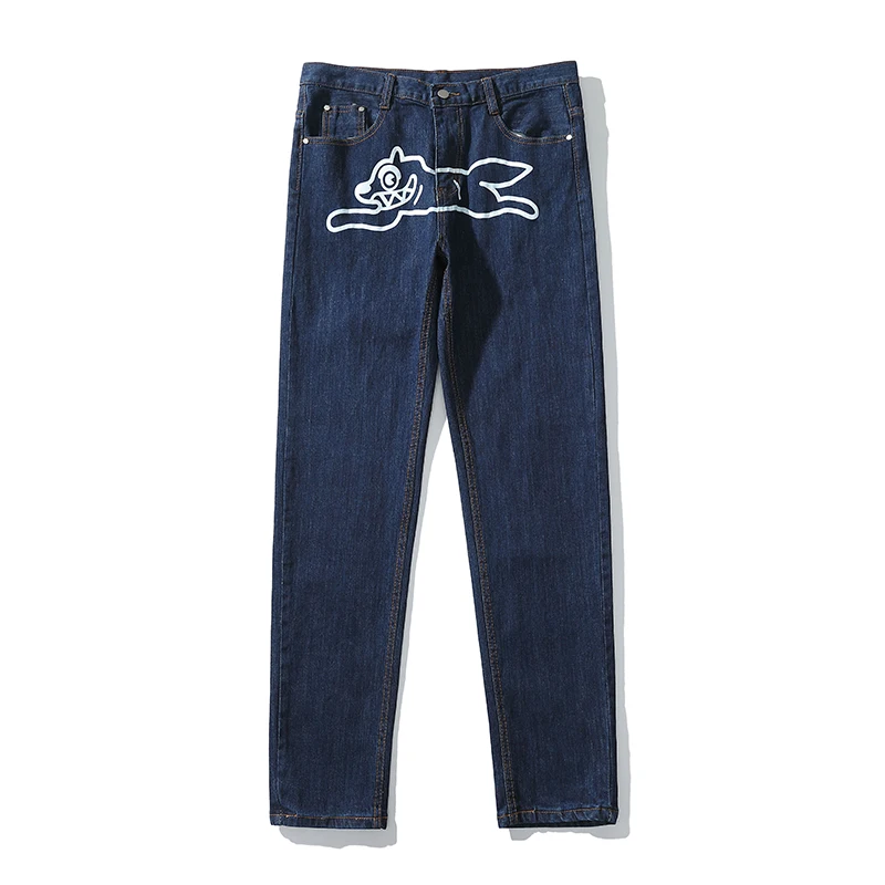 Dog Print Straight Loose Jeans Mens Retro High Street Oversize Casual Denim Trousers Harajuku Washed Hip Hop Jean Pants