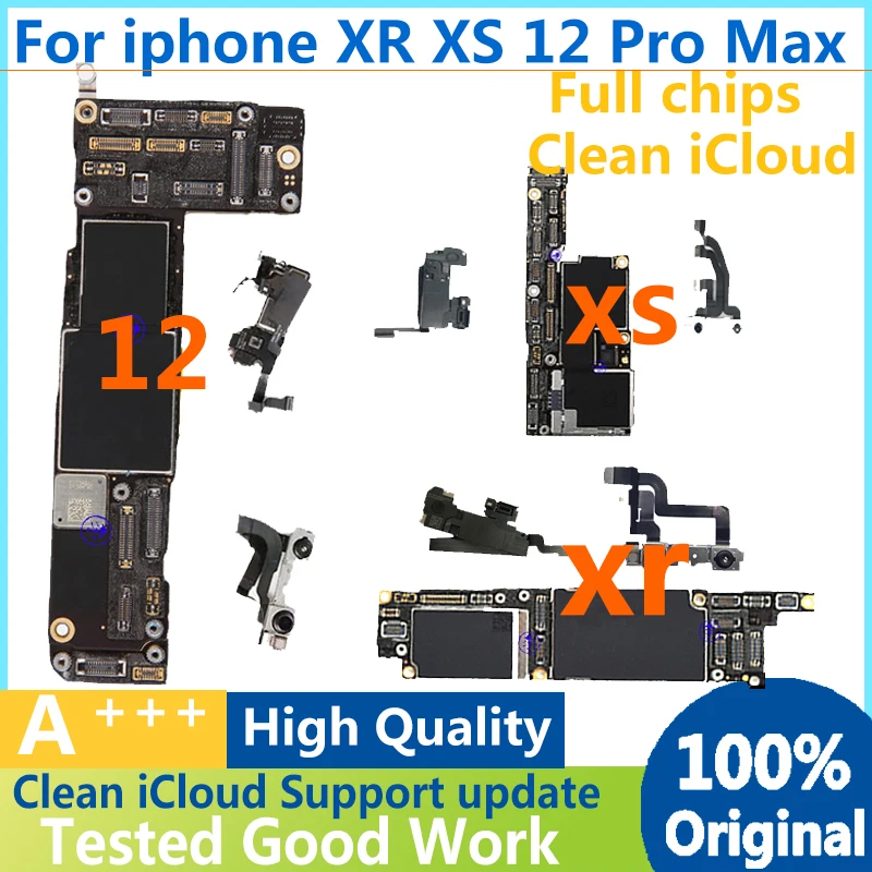 

Original Board For iPhone XR & XS &12 Pro Max Motherboard With Face ID Unlocked Logic Clean Free iCloud for iphone 12
