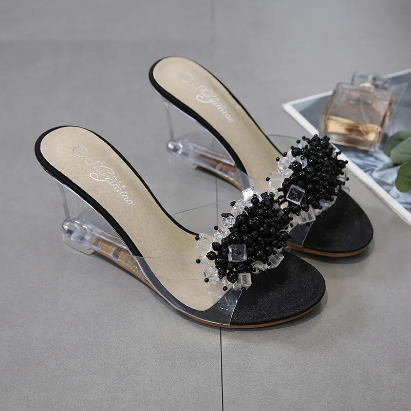 ผู้หญิงคริสตัลรองเท้าแตะรองเท้าแตะ2019ฤดูร้อนเซ็กซี่คริสตัลโปร่งใสรองเท้าส้นสูง Rhinestone รองเท...