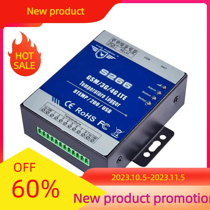 

GSM 2G 3G 4G SMS Temperature Monitoring Alarm Data Logger S266 With 8 Temperature Input 2 Relay Output Power Failure Alarm