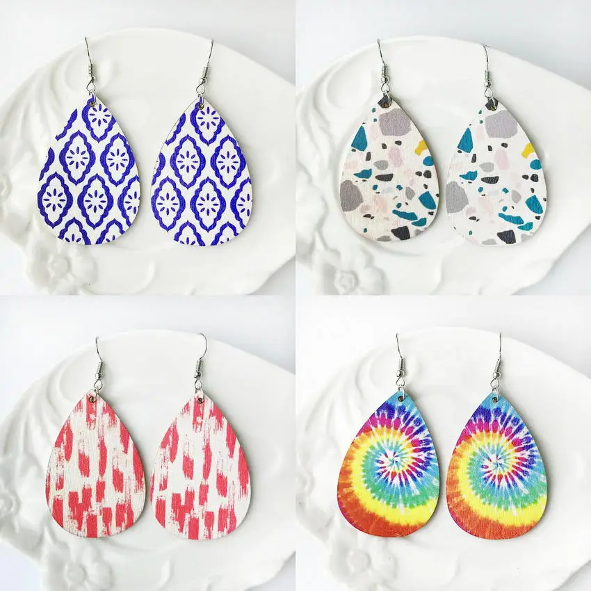 Женские деревянные серьги-капельки в форме радуги с принтом виде 2022 - купить по