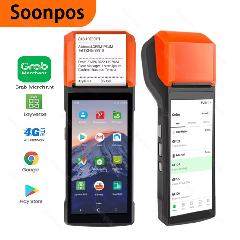 Ручные POS-терминалы Soonpos Android 13 с термопринтером 58 мм 5 5-дюймовый мобильный