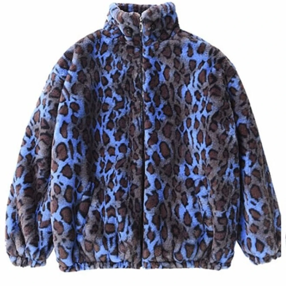 Women's Winter Loose Warm Lamb Wool Coat Oversized Short Coat Purple Leopard Print Plush Coat Elegant Fashion Jacket Fur Coat