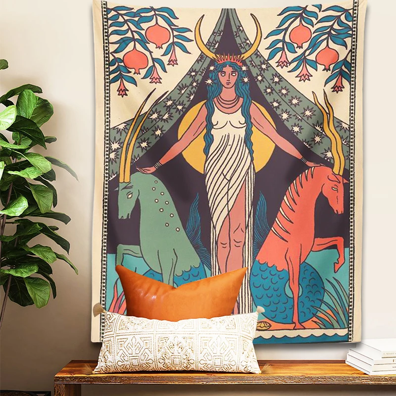 Лунная фаза девушка тканевая подвеска на стену индийский богемный декор хиппи колдовство психоделический хиппи декор спальни Звёздное небо ковер.