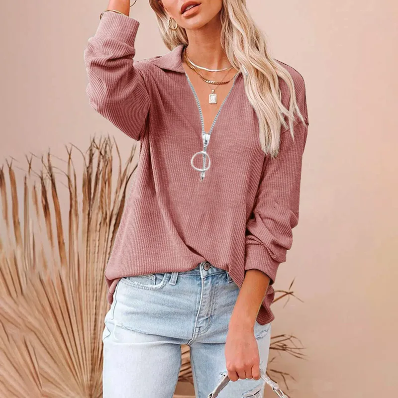 

Plus Size 5XL Women's Top Long Sleeve Zipper V-neck Female Tops 2022 Autumn Fashion Loose Solid Black Ladies Clothes