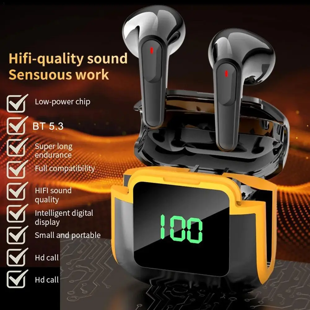 

5.3 Stereo Wireless Headphones Bluetooth Earphones Outdoor Sports With Charging Bin Power Display Control Headsets Earbuds