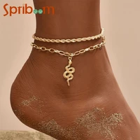 bohemian snake anklet for women twist chain animal pendant ankle bracelet on leg summer beach barefoot jewelry accessories mujer