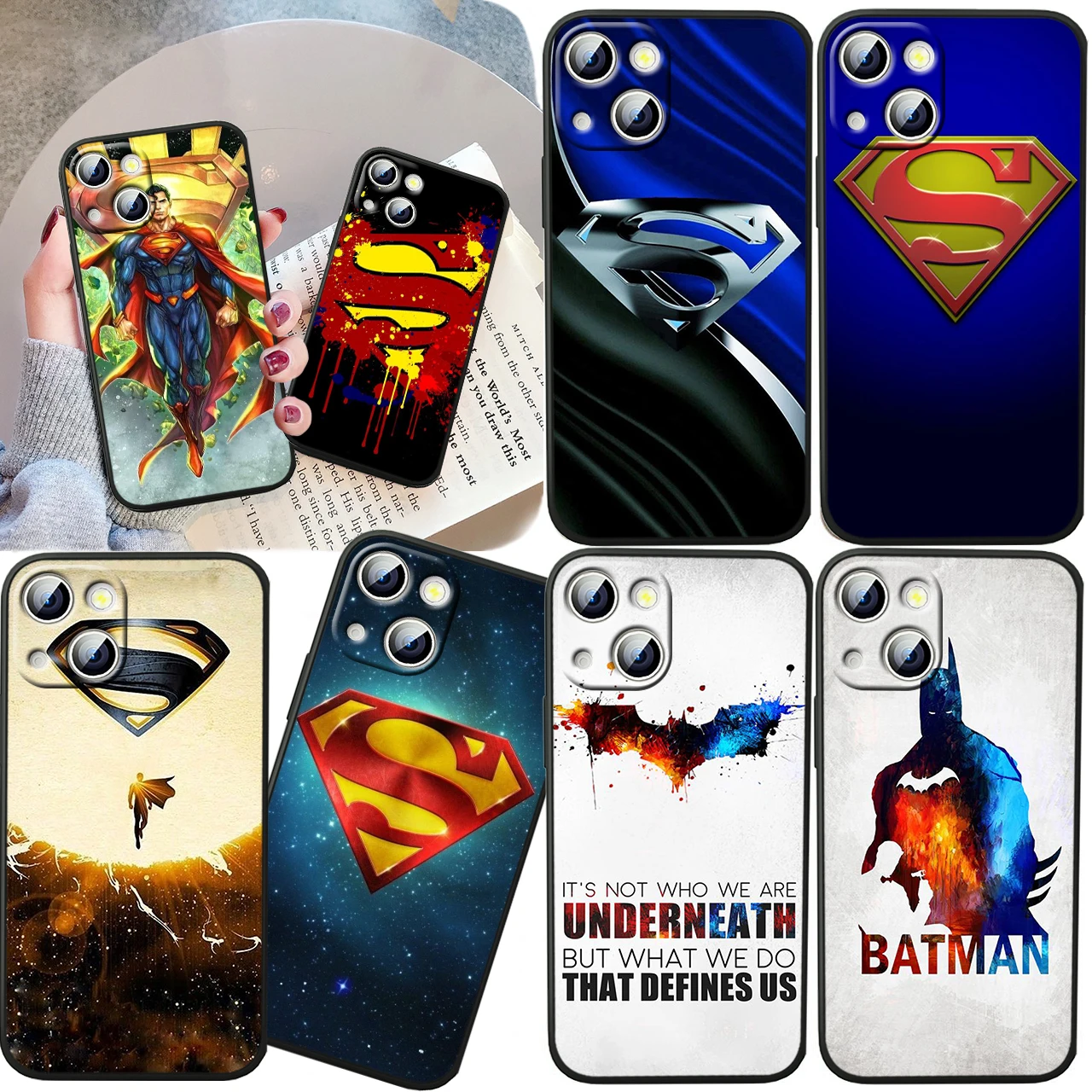 

Cute Batman Superman For iPhone 14 13 12 11 Pro Max XS Max X XR 7 8 Plus 6S 5S Silicone Black Shell Phone Case