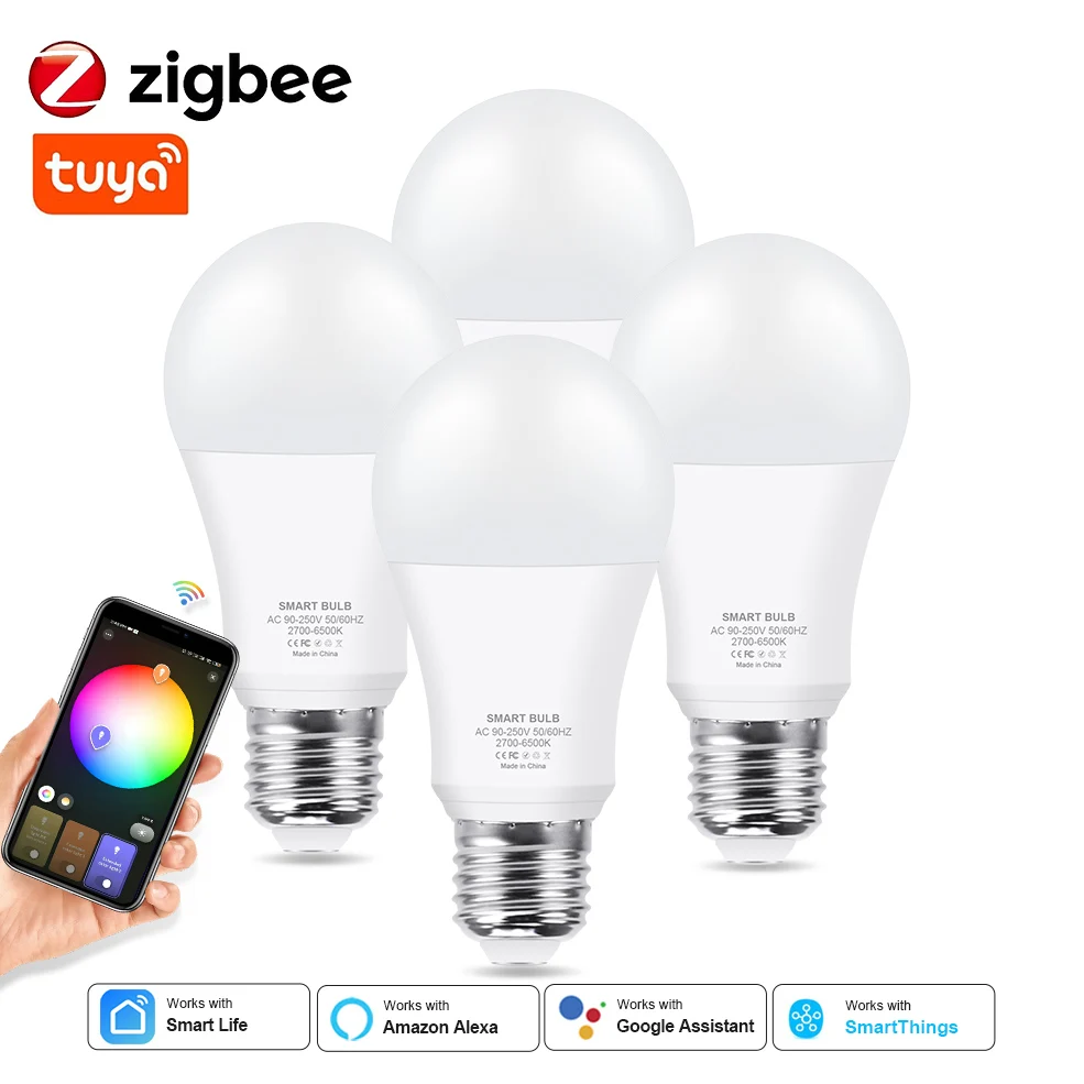 18W 15W Tuya Zigbee E27 Led Light Bulb WiFi Smart Led Lamp RGB+CW+WW Led Bulbs Work With Alexa Amazon / Google Assistant Home