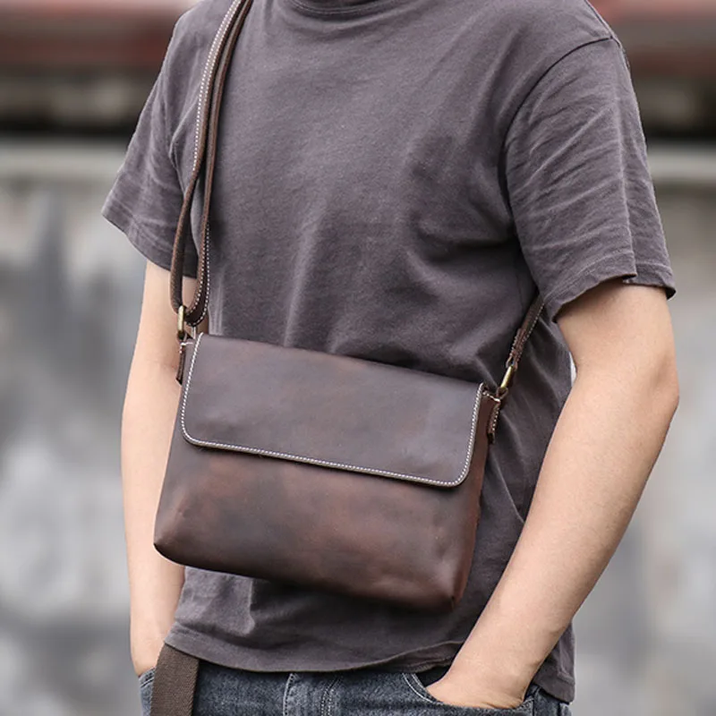 AETOO Original retro leather messenger bag horizontal handmade crazy horse cowhide men's bag casual shoulder bag simple mobile p