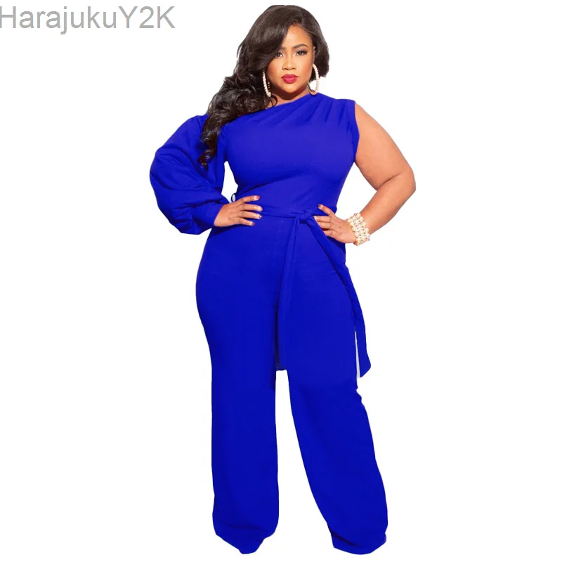 Autumn Clothes Wide-legged One-piece Long Pants Pure White One Long Sleeve Fashion Outfit Plus Size Women Set 4XL