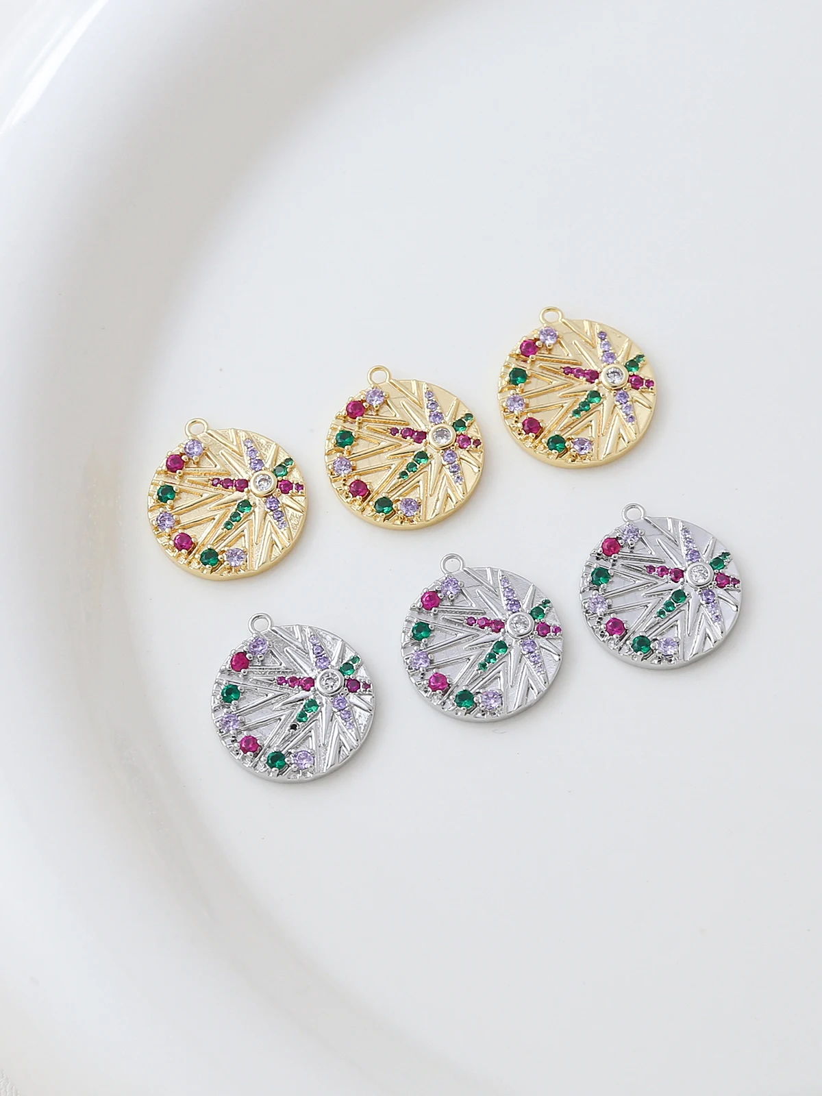 Copper Plated Gold 4K Color-Retaining Color Zirconium Retro Pendant DIY Handmade Jewelry Bracelet Necklace Earrings Accessor...