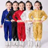 children sequins jazz dance modern cheerleading hip hop costume for kids boy girls crop top and pant performance outfits clothes