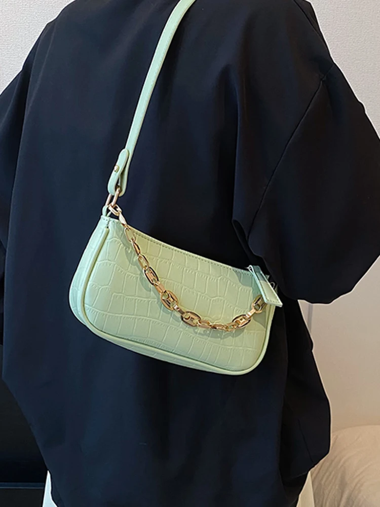 

Luxury Rivet Shoulder Bags For Women Spring Summer Thick Chains Underarm Soft Leather Crossbody Retro Single Messenger Bag Bolsa