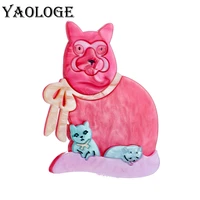 yaologe acrylic pink mother kid dogs brooches for women unisex creative cartoon pet animal badge party casual brooch pin gifts