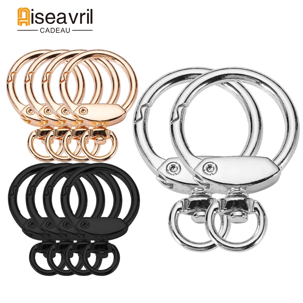 

10pcs/lot Round Shape Metal Spring Clasp Hooks Carabiner Swivel Key Ring Connectors for DIY Keychain Jewelry Making Accessories