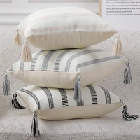 homaxy cotton linen pilllow cover with tassels soft cushion cover for living room pillowcase decorative cushion cover home decor