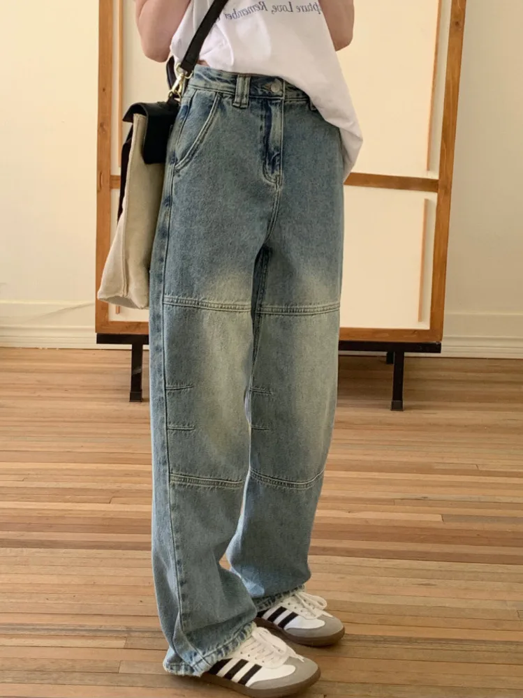 

2023 Spring Vintage Loose-Fit Workwear Jeans For Women With Straight-Leg And Washed-Out Look Wash Pants, High Waisted Niche