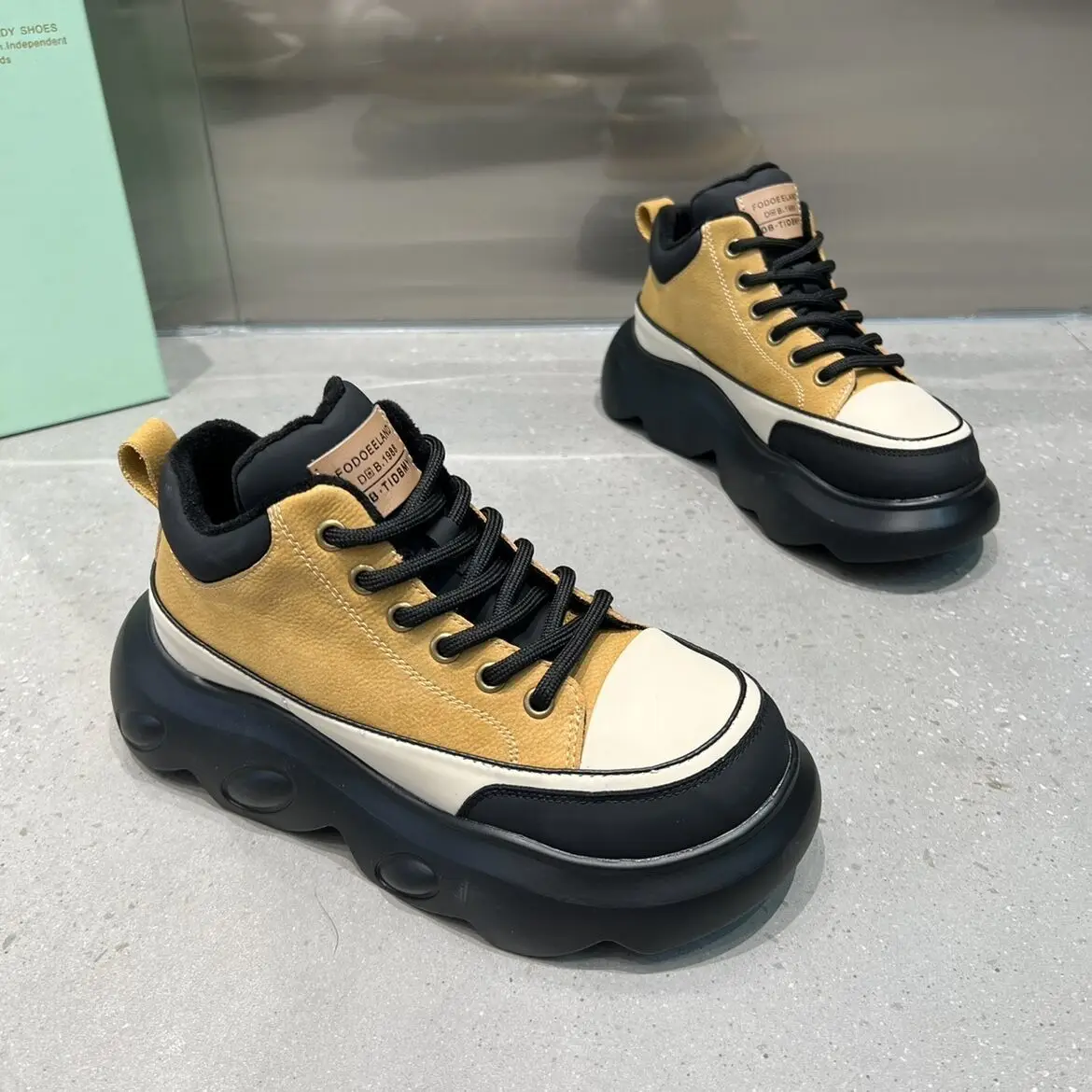 2023 New Genuine Leather Women Fashion Lace Up Mid Calf Ankle Boots Platform Wedge Mixed Color Autumn Spring Booties Shoes