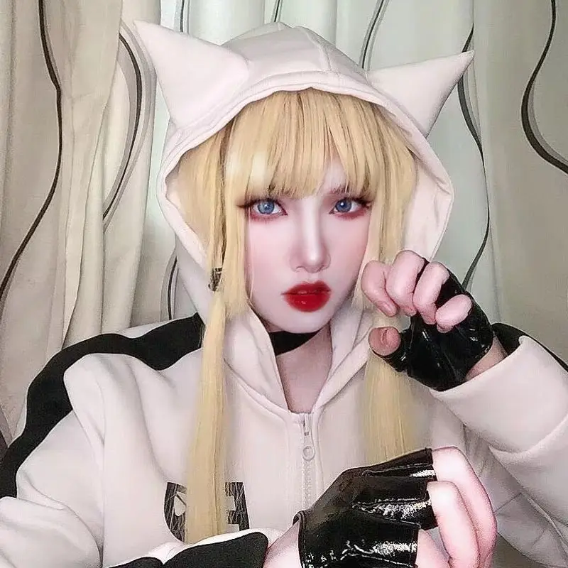 

Soft Cat Brand Kon Cosplay Wig Anime Kemono Jihen cosplay 100CM Light Yellow Double tail Long hair Party Halloween wig