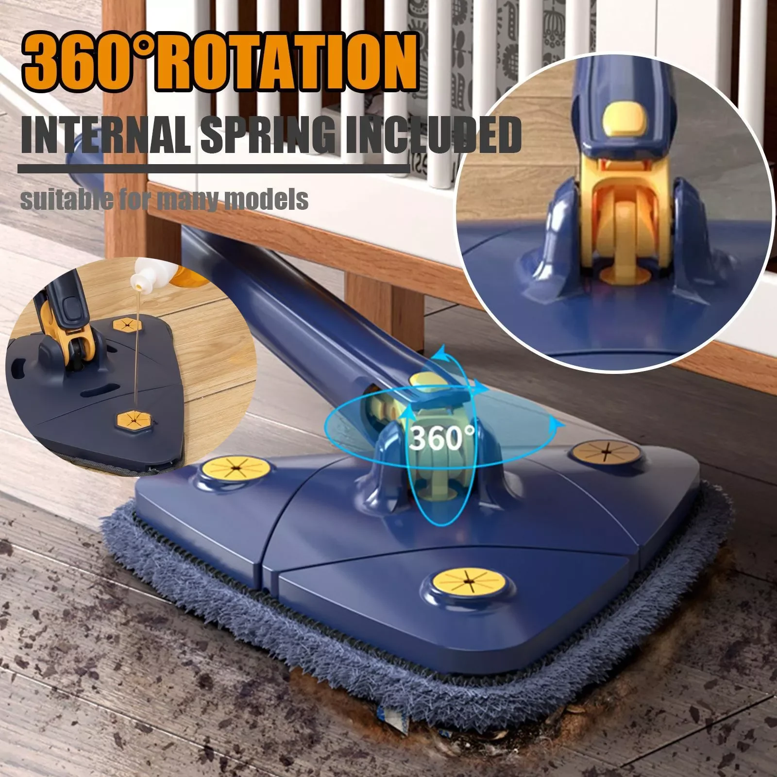 

NEW2023 Telescopic Triangle Mop 360 Rotatable Adjustable Cleaning Mop for Tub/ Tile/ Floor/ Home Kitchen130CM Handle Reusable Sp