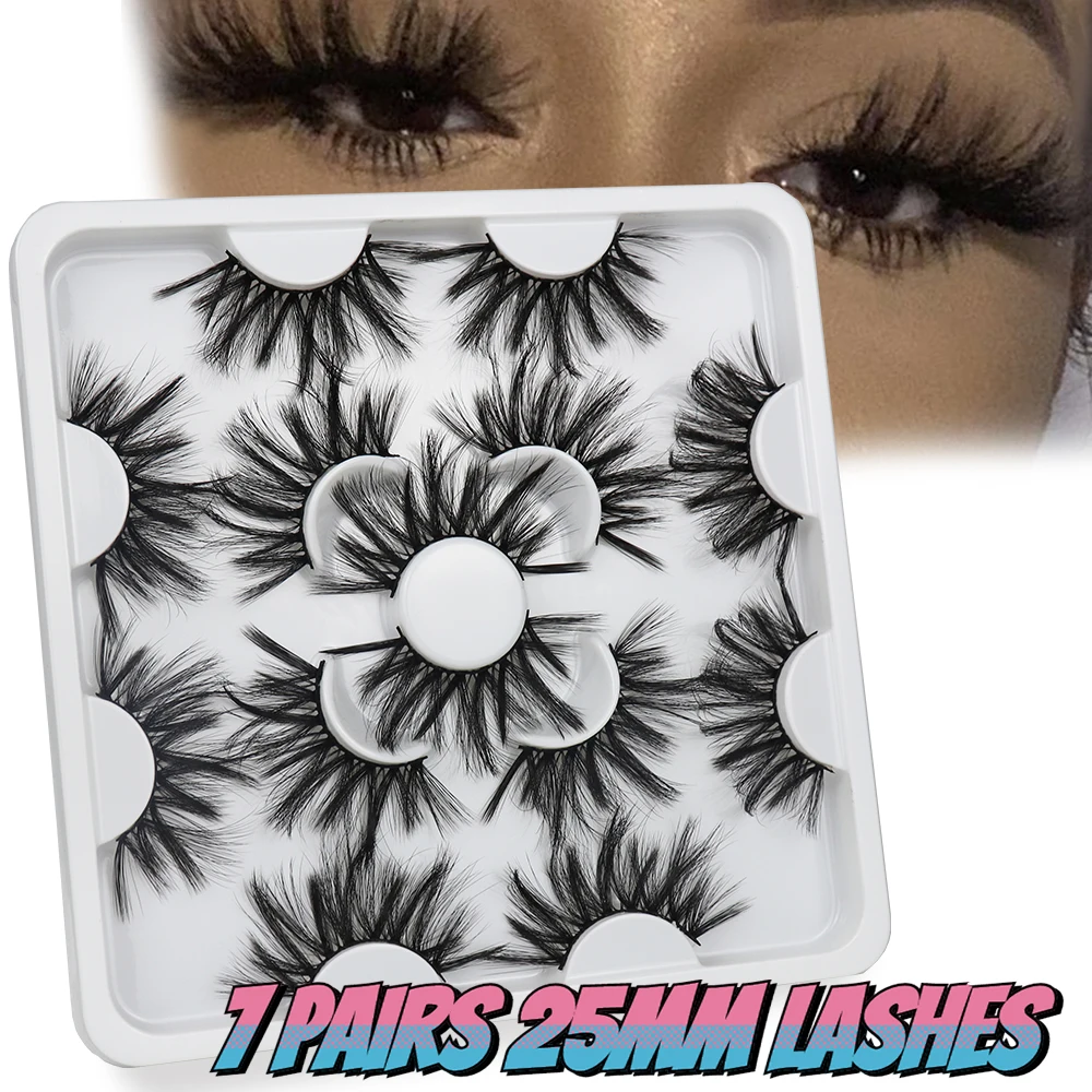 

IEEYEEY 7 пар 25 мм Искусственные норковые ресницы 3D толстые пушистые накладные ресницы драматические ресницы 25 мм ресницы оптом