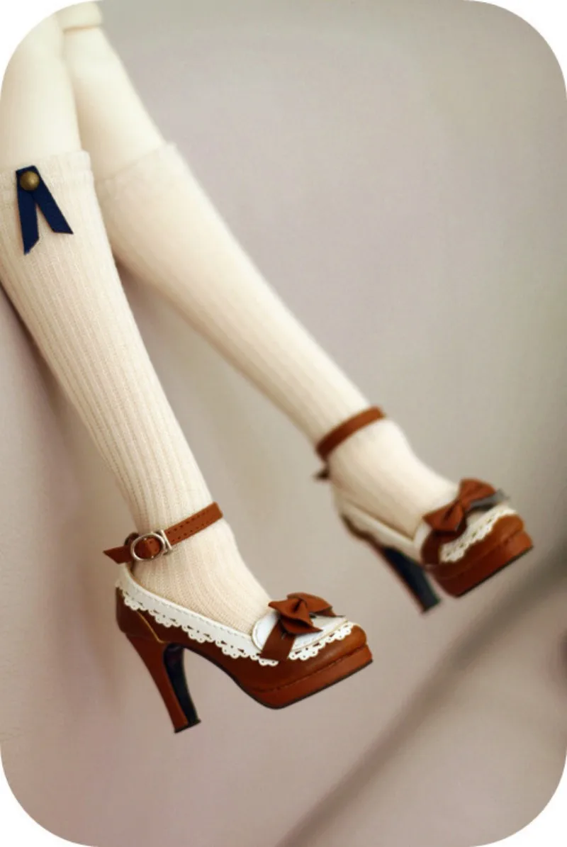 BJD doll shoes suitable for 1/3 A3 DZ SD16 woman size  vintage bow maid heels in 3 colors into doll accessories