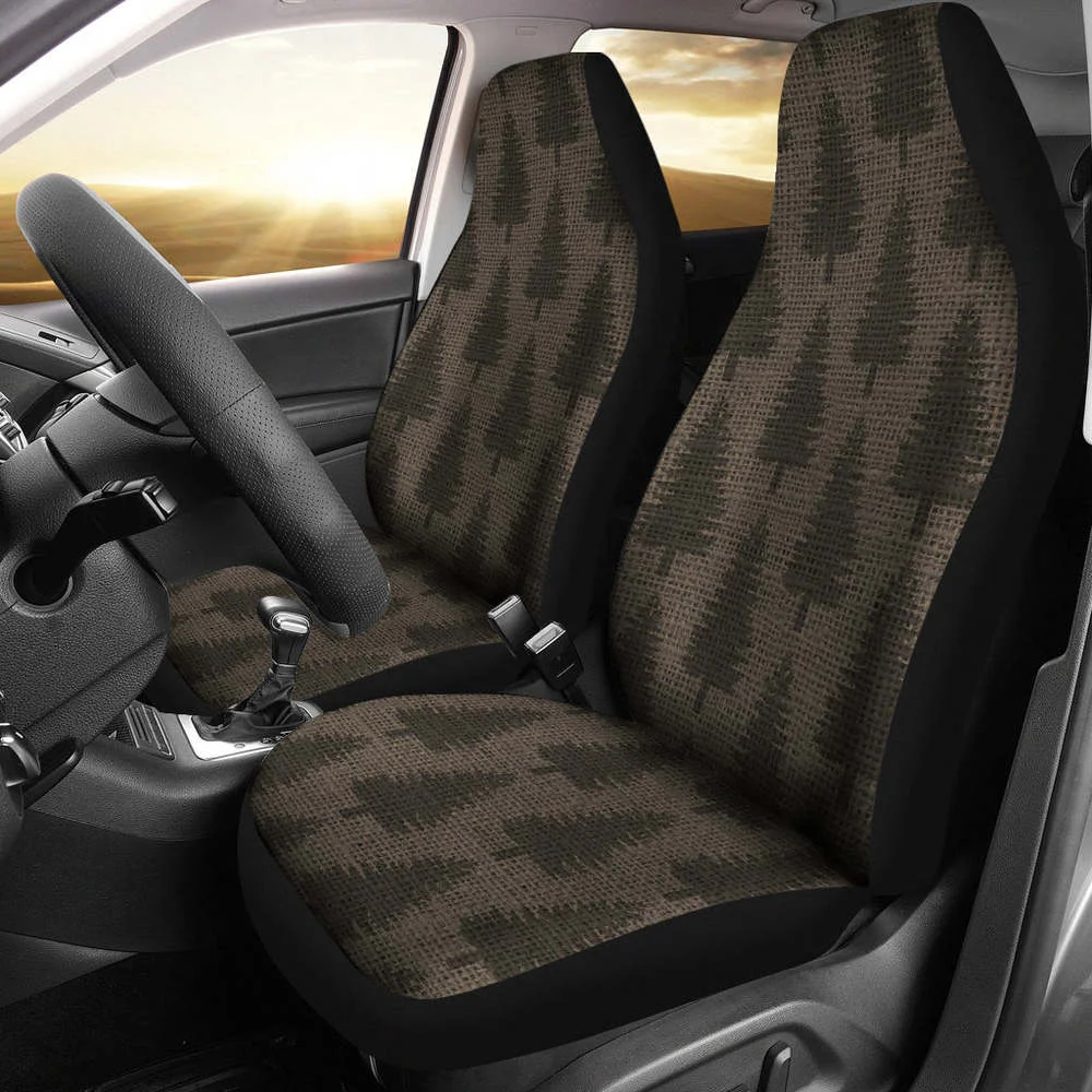 

Pine Tree Pattern on Faux Burlap Car Seat Covers Rustic Forest Style,Pack of 2 Universal Front Seat Protective Cover