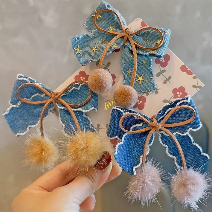 

Заколки для волос в винтажном стиле для девочек, шпильки из денима с бантом, детские головные уборы, зажимы для волос, заколки-пряжки, аксессуары для волос, 2 шт.