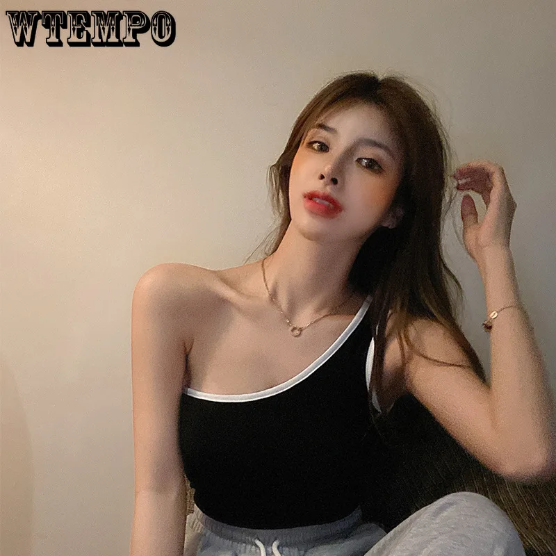 

Женский жилет с диагональными плечами, черный топ без рукавов, весна-лето 2023