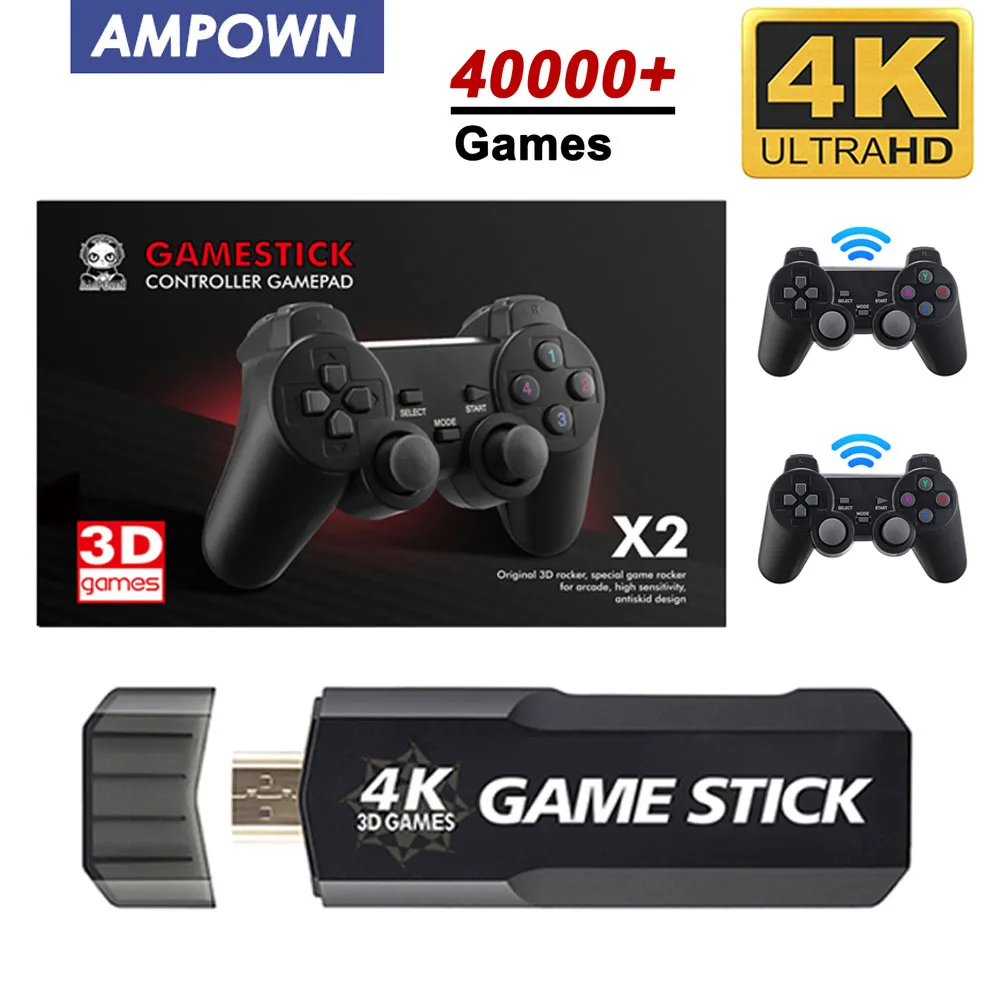 Ampown GD10 128G 40000+ Games Retro Game Console 4K HD Video Game Console 2.4G Double Wireless Controller Game Stick For PSP PS1
