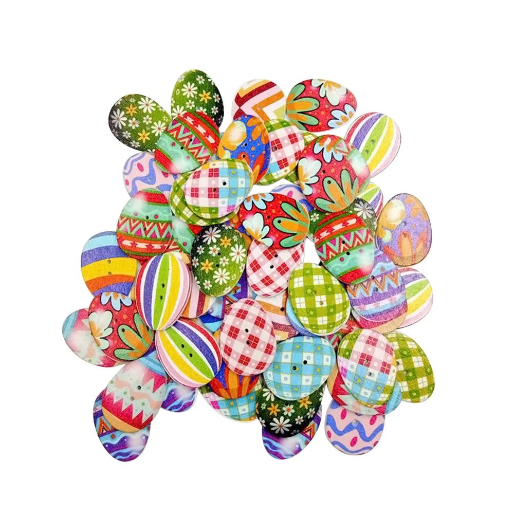 

50Pcs Wooden Buttons Easter Eggs Mixed 2 Holes Button for Sewing Scrapbooking Crafts DIY