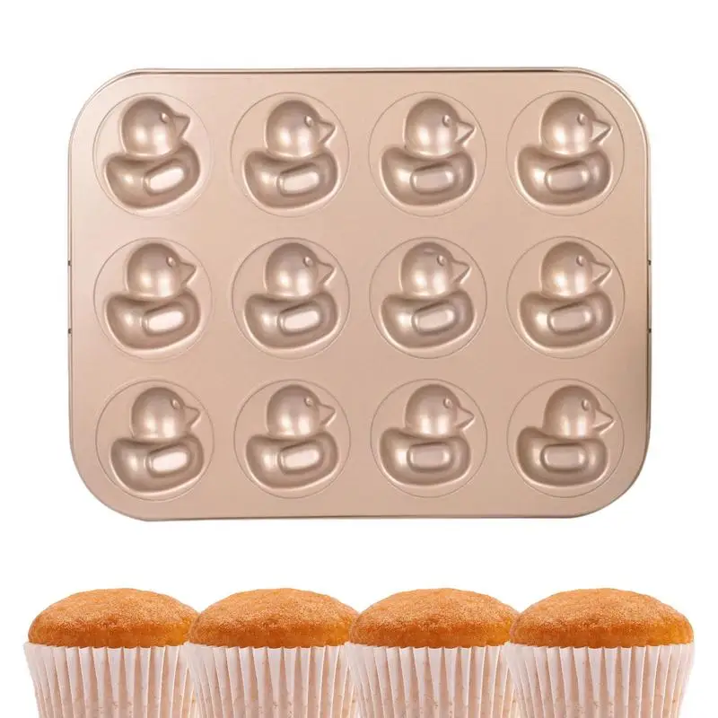 

Baking Molds Metal Muffin Pan Carbon Steel Non-Stick Candy Mold 12 Grids Chocolate Molds 3D Duck for Candy Jelly Fondant Cake