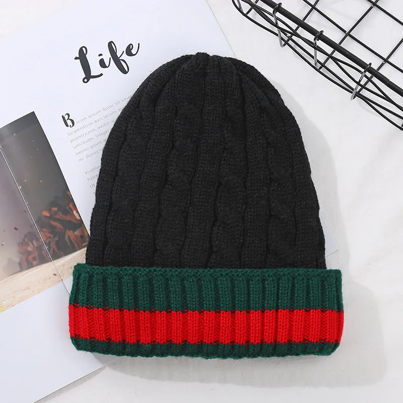 

Winter Warm Pullover Hat for Women's Twist and Velvet Beanie Fashion Stretch Knit Sweater Hat Hot Stripes Casual Cap for Men
