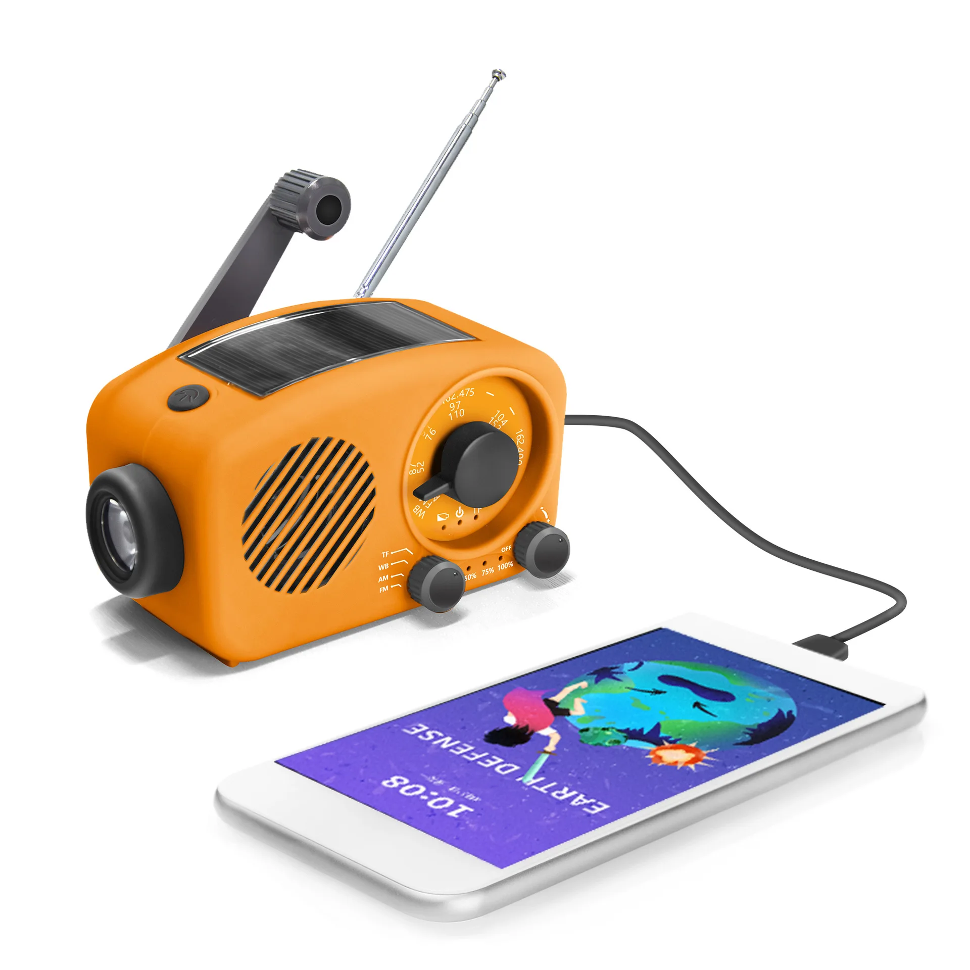 

Emergency Solar Hand Crank Mini Radio 2000mAh Power Bank Charger Flash Light AM/FM/NOAA(WB) Radio