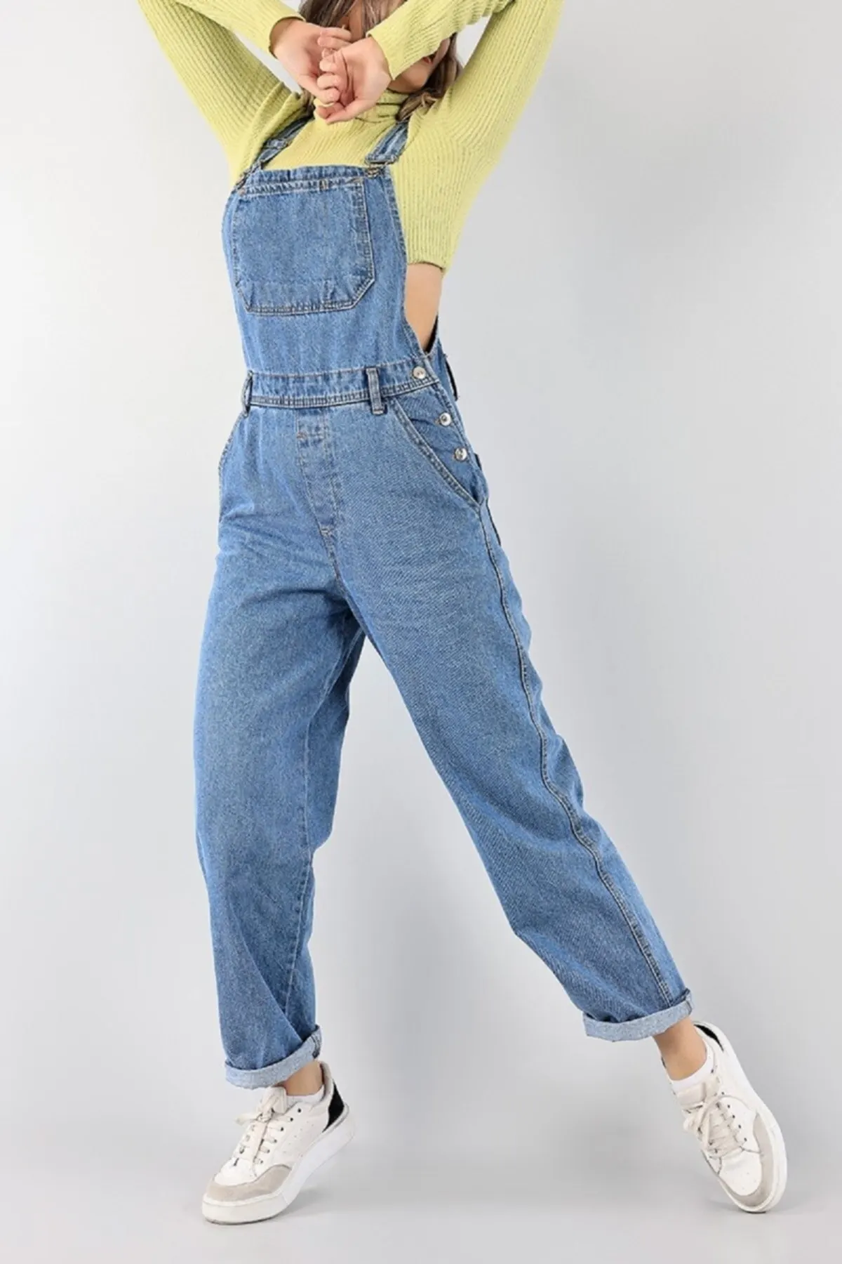 

Women's Overalls Blue Wide Leg Denim Pocket Detailed Hot Style Quality Fabric Sleeveless Baggy Trousers Casual Jumpsuit
