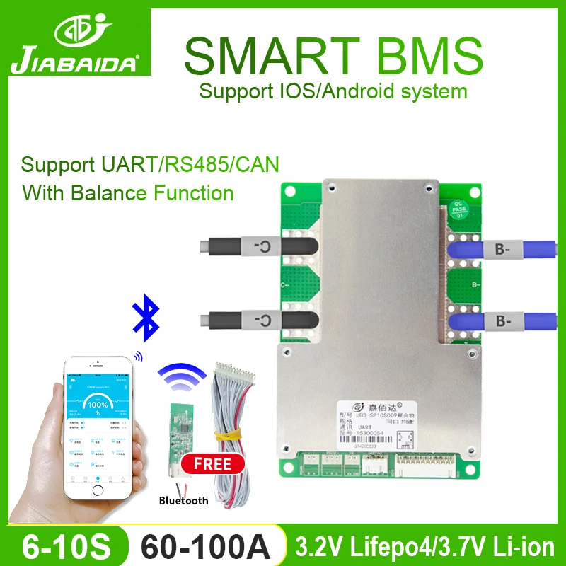 

JBD Smart BMS 6S 7S 8S 10S 24V 36V 60A 80A 100A 3.7V Li-Ion 3.2V Lifepo4 Lithium Battery Battery Management System Bms Storage