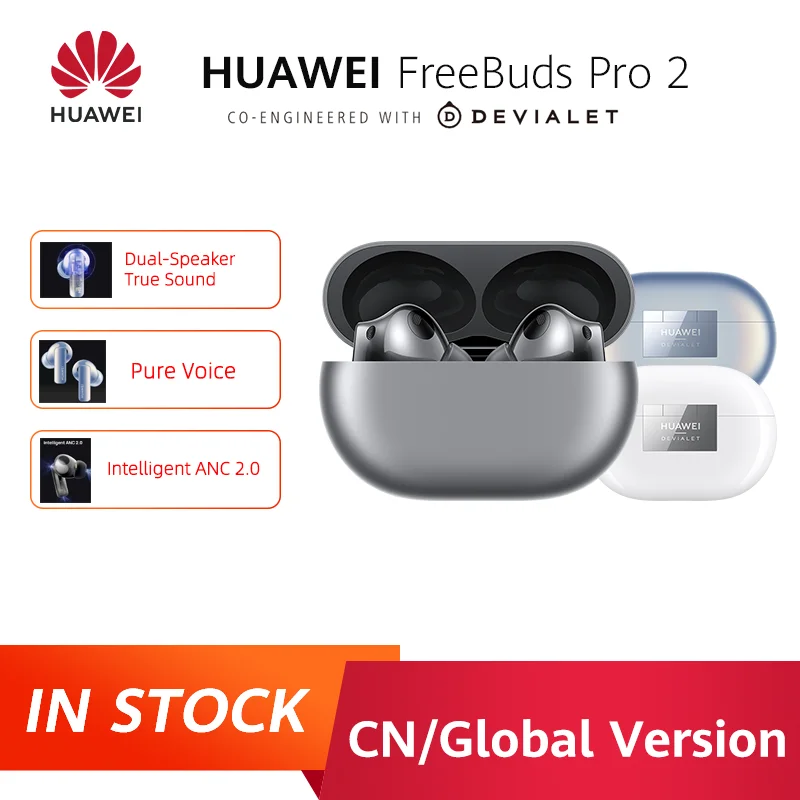 Disponibile versione globale HUAWEI FreeBuds Pro 2 Intelligent ANC 2.0 47dB 4-Mic chiamata cancellazione del rumore Bluetooth 5.2 14Hz ~ 48kHz