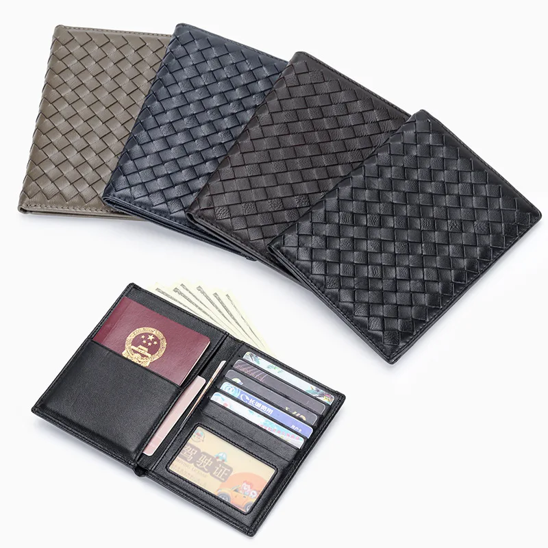 

Genuine Leather Passport holder High Quality Men Soft Sheepskin ID Card Passport Cover Purse Woven Multi-Function Card Holder