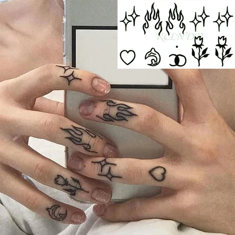 Водостойкая временная татуировка-наклейка с пламенем и любовью, искусственная татуировка на палец для мужчин и женщин