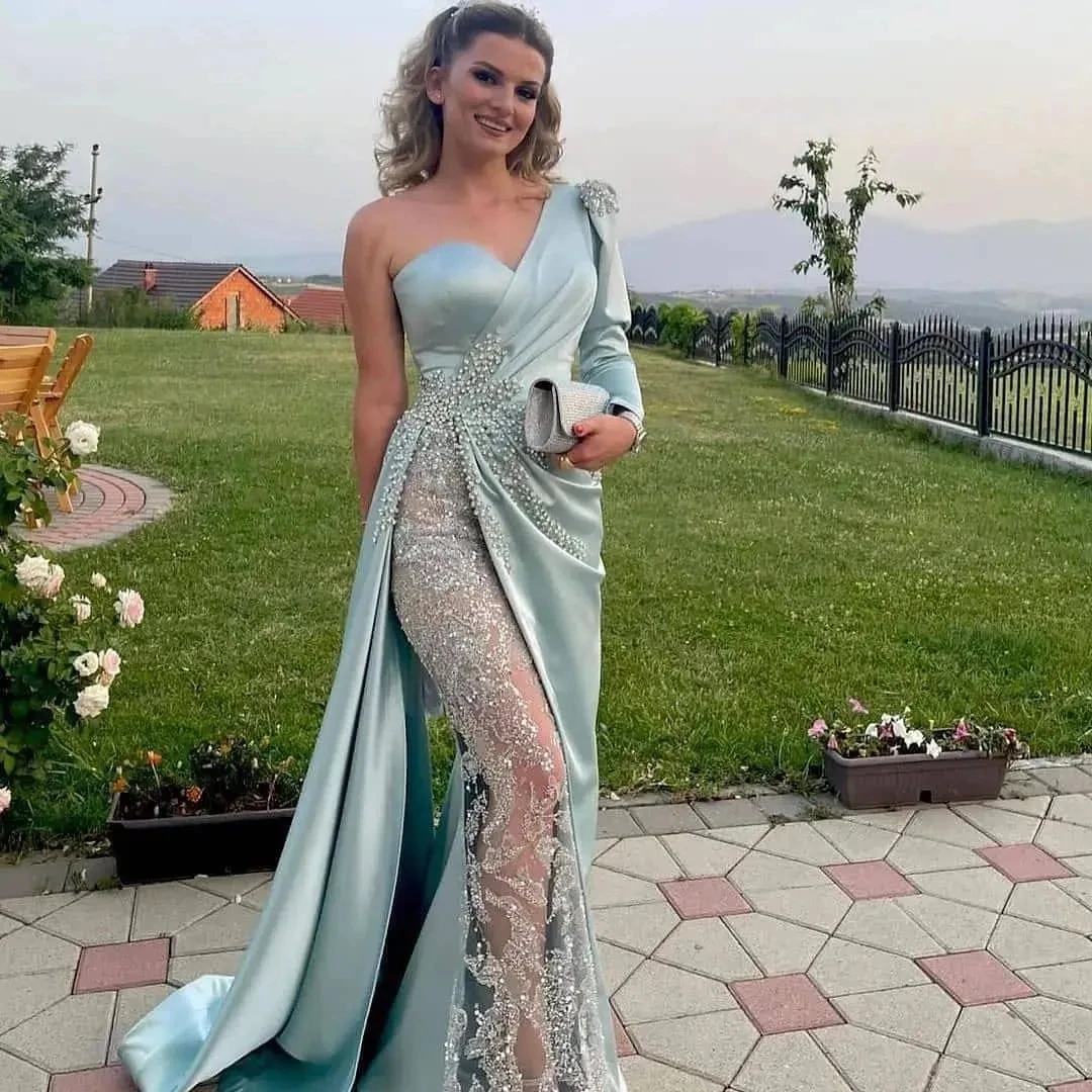 

Long Sleeves Aso Ebi African Evening Dresses Mermaid Appliques Beaded Long Dubai Saudi Arabic Black Girls Evening Gown Prom