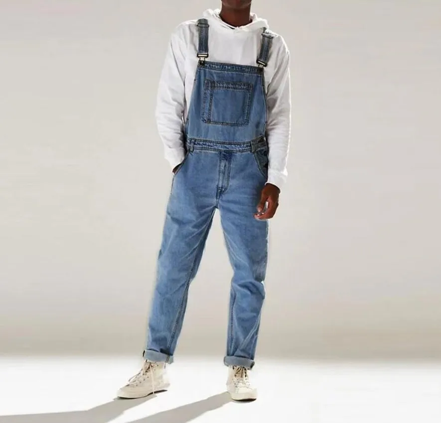 Men's Jeans Fashion Street High-waisted Strap Pants Jumpsuit Large Size Bib Overalls Old Retro Multiple pockets Jeans