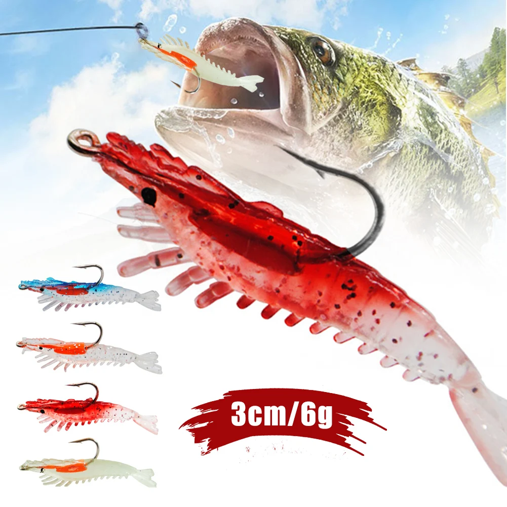 

Fishing Lure 6cm 3g Shrimp Lure with Barb Hook Artificial Soft Bait Bass Worm Soft Luminous Simulation Trout Bait Fishing Lure