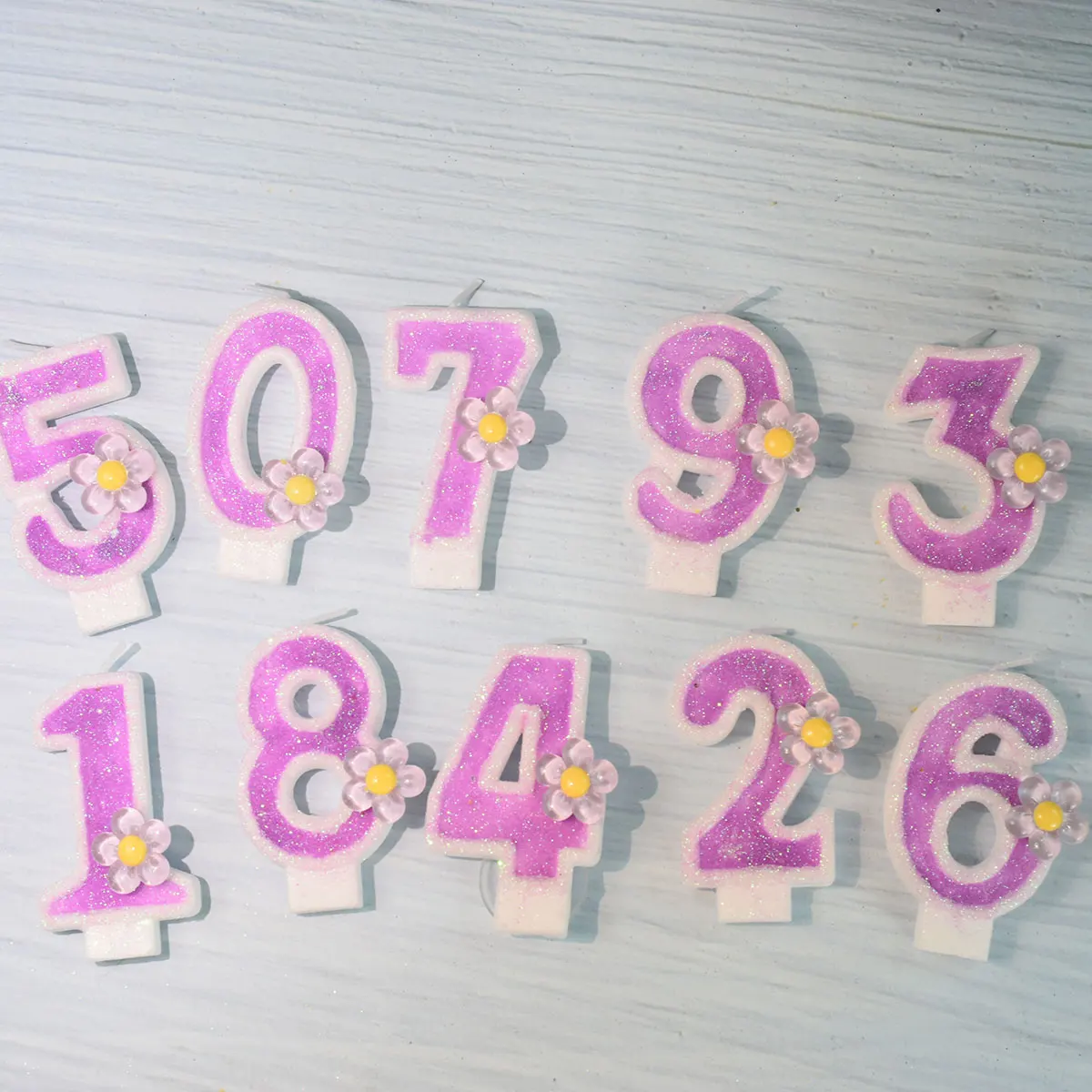 

Glitter Purple Candle Yellow Flower Decor Card Girl Sweet Birthday Party Favor Gift Cake Topper Cupcake Dessert Baking Supplies