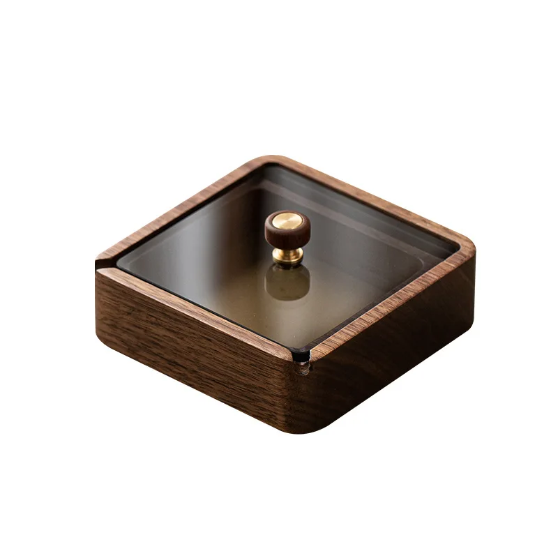 Пепельница ореховая с крышкой из нержавеющей стали