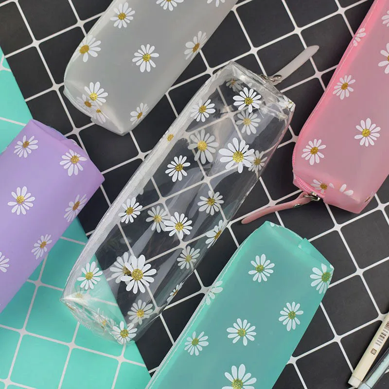 

1Pcs Kawaii Transparent Pencil Case with Daisy Gift - Cute School Supplies Stationery for Girls