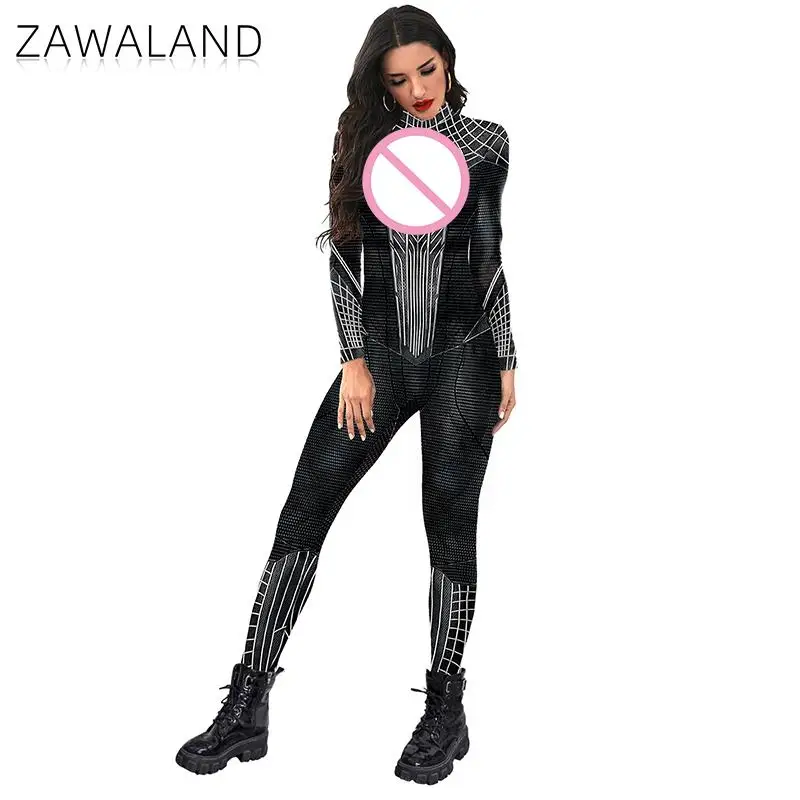

Zawaland Amazing Black Spider Superhero 3D Printed Jumpsuit Halloween Carnival Party Uniform Costume Spandex Bodysuit