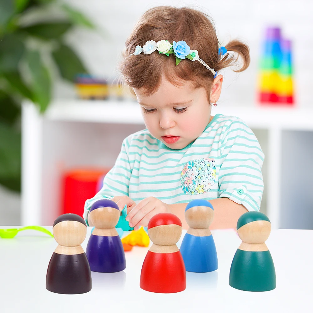 

12 шт./компл. деревянные куклы радужного цвета, детские развивающие игрушки, детские подарки для малышей, Классические Обучающие сборные игр...