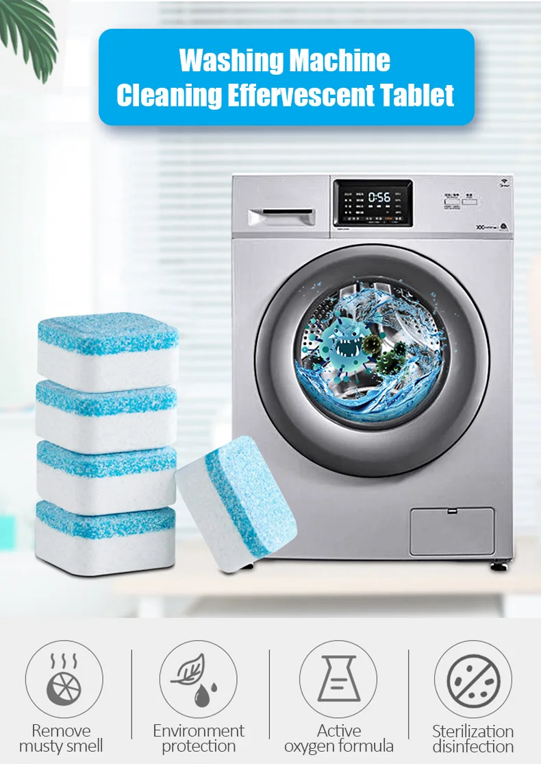 

4PCS Washing Machine Cleaner Effervescent Tablets Remove Mycete Deodorant Cleaning Agent Pills Remove Dirt Detergent